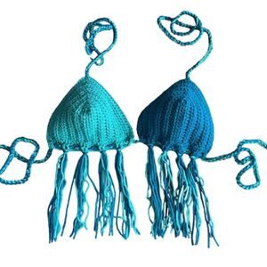 Creaciones Cayana Handmade Crochet Azure Bikini Top Bralette Size Large